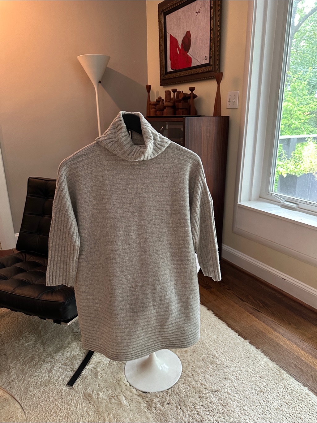 Sundance Light Heather Gray Turtleneck Cashmere Tunic, 3/4 Sleeve Sweater